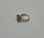 Round Swiss Blue Topaz Floral Flower Setting 14K Yellow Gold Diamonds Ring
