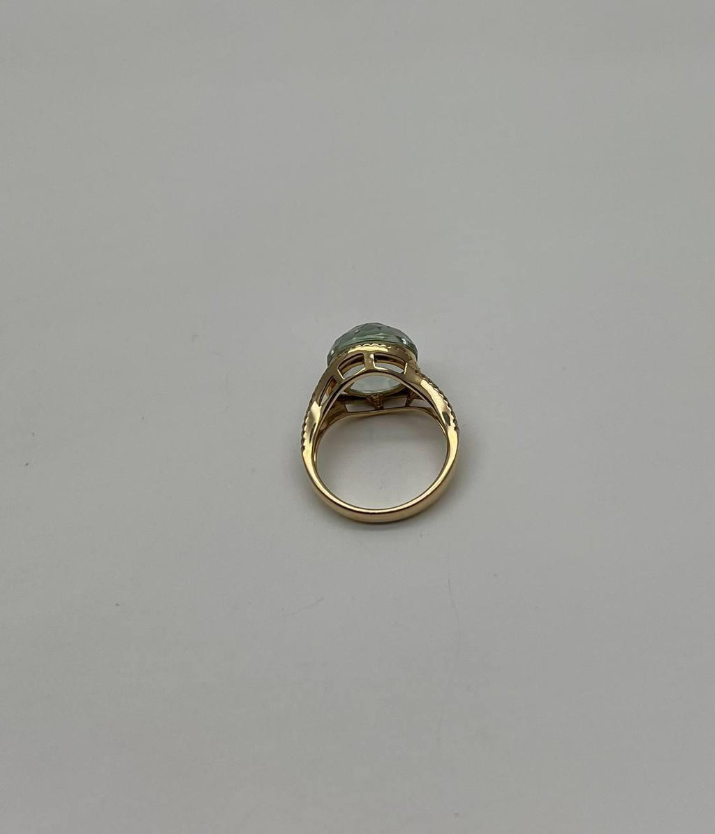 Round Shape Checkerboard Cut Green Amethyst Prasiolite 14K Gold Split Shank Ring