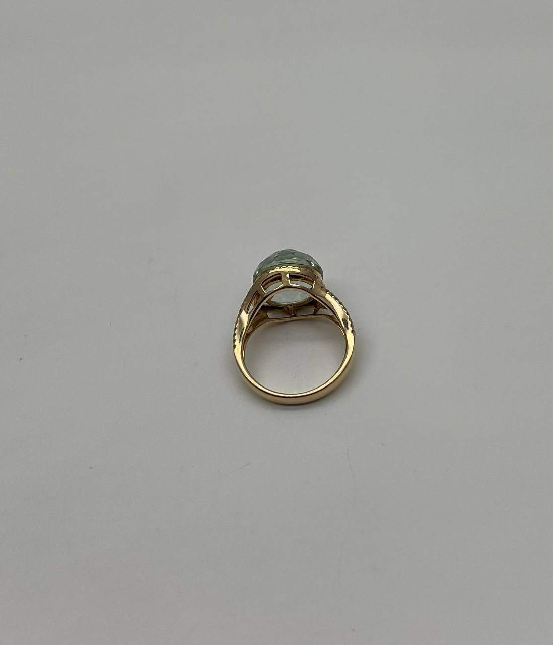 Round Shape Checkerboard Cut Green Amethyst Prasiolite 14K Gold Split Shank Ring