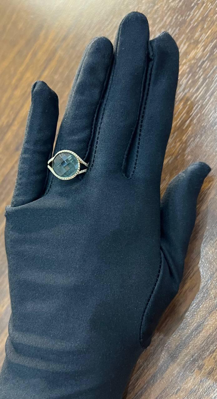 Round Shape Checkerboard Cut Green Amethyst Prasiolite 14K Gold Split Shank Ring
