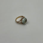 Round Shape Checkerboard Cut Green Amethyst Prasiolite 14K Gold Split Shank Ring