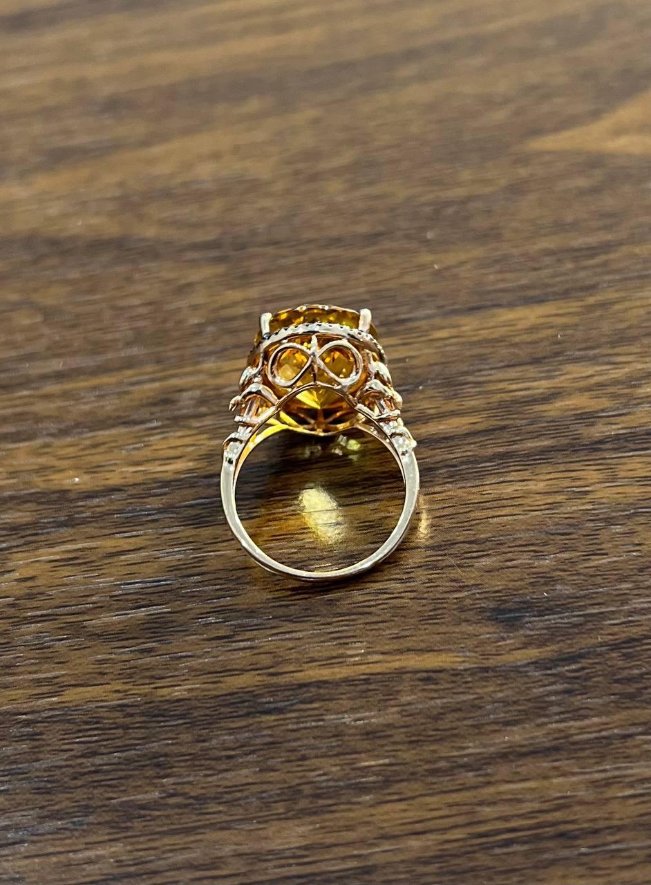 Orange Amber Citrine Black Diamond Halo Set Rose Gold Statement Cocktail Ring
