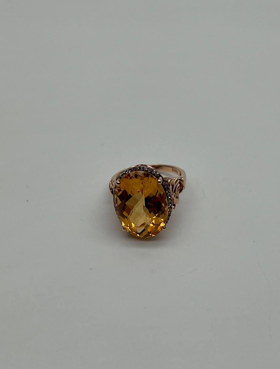 Orange Amber Citrine Black Diamond Halo Set Rose Gold Statement Cocktail Ring