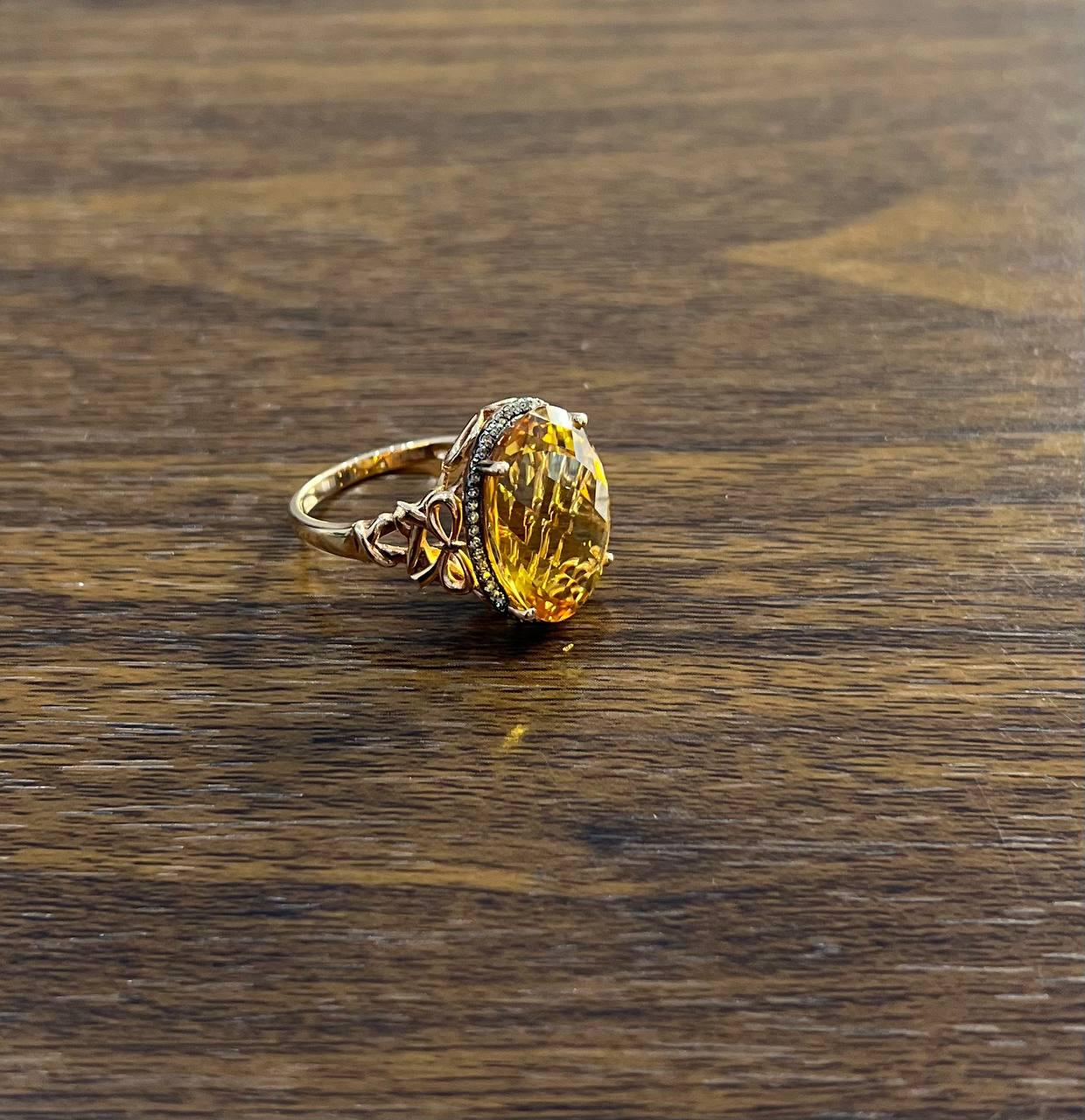 orange amber citrine black diamond halo set rose gold statement cocktail ring
