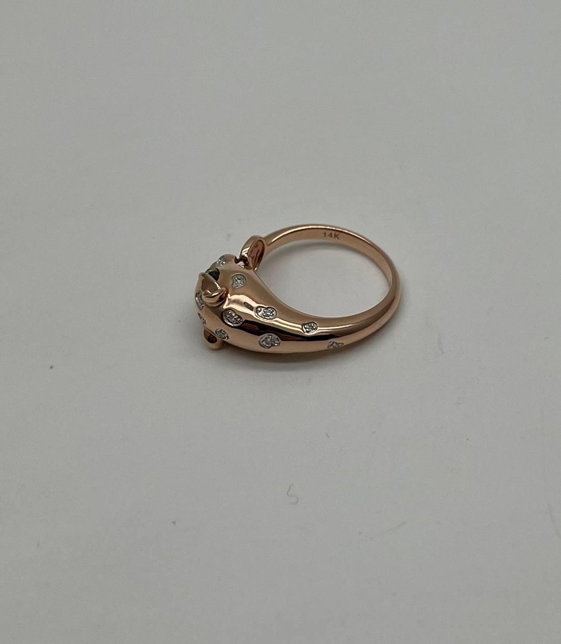 Leopard Panther Cheetah Cat Diamond Flush Set 14K Rose Gold Statement Ring