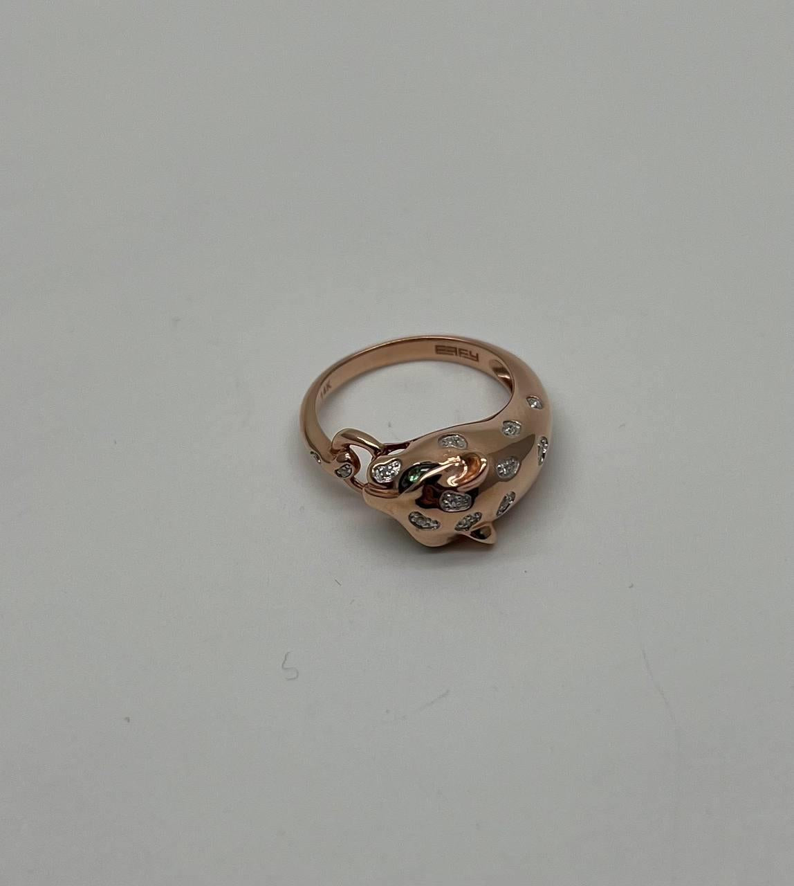 Leopard Panther Cheetah Cat Diamond Flush Set 14K Rose Gold Statement Ring