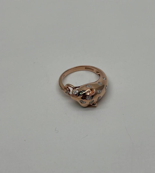 Leopard Panther Cheetah Cat Diamond Flush Set 14K Rose Gold Statement Ring