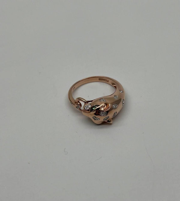 Leopard Panther Cheetah Cat Diamond Flush Set 14K Rose Gold Statement Ring
