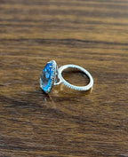 Pear Tear Swiss Blue Topaz Diamond Halo 14K White Gold Statement Cocktail Ring