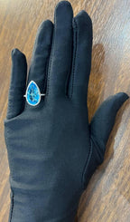 Pear Tear Swiss Blue Topaz Diamond Halo 14K White Gold Statement Cocktail Ring