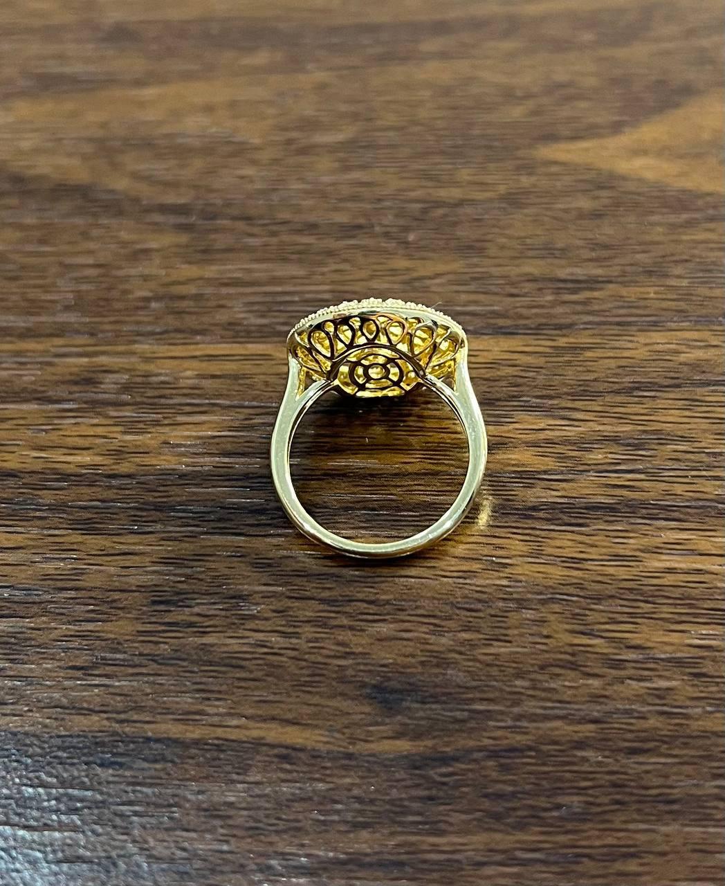 Diamond Compass Filigree Halo 14K Yellow Gold Statement Symbol Ring