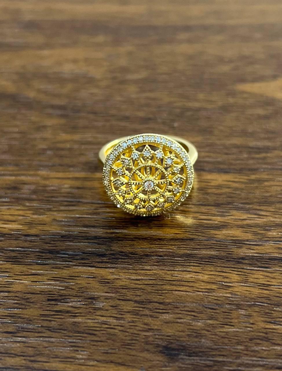 Diamond Compass Filigree Halo 14K Yellow Gold Statement Symbol Ring
