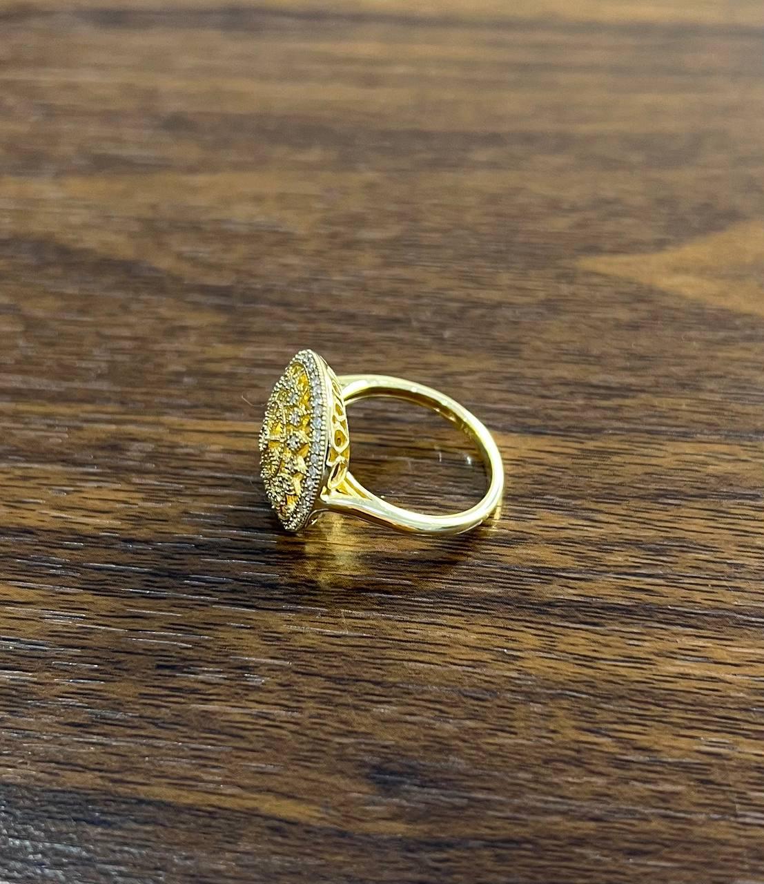 Diamond Compass Filigree Halo 14K Yellow Gold Statement Symbol Ring