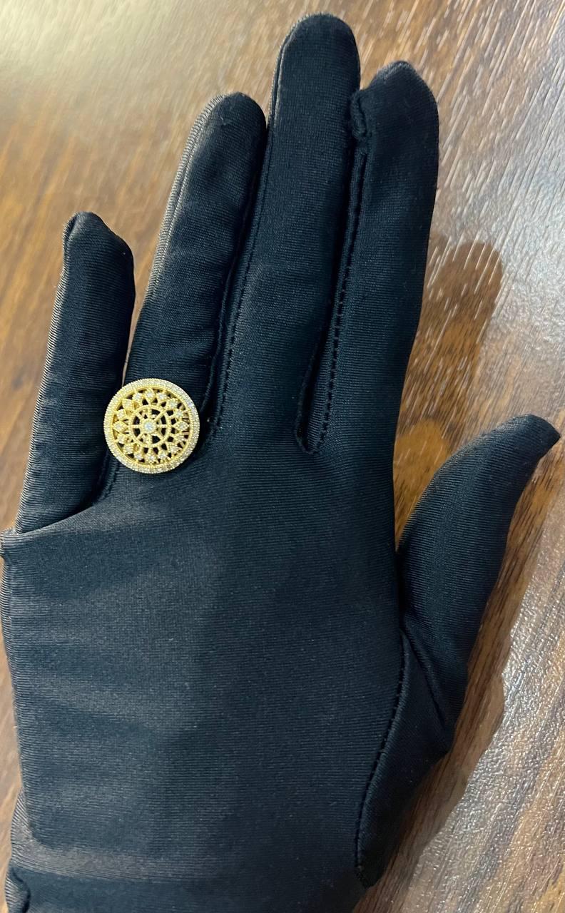 Diamond Compass Filigree Halo 14K Yellow Gold Statement Symbol Ring