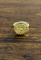 Diamond Compass Filigree Halo 14K Yellow Gold Statement Symbol Ring