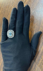 Rectangle Shape Blue Aquamarine & Diamond Halo Pave Set Leaf 14K White Gold Ring