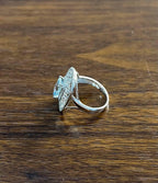 Rectangle Shape Blue Aquamarine & Diamond Halo Pave Set 14K White Gold Ring