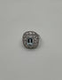 Rectangle Shape Blue Aquamarine & Diamond Halo Pave Set Leaf 14K White Gold Ring