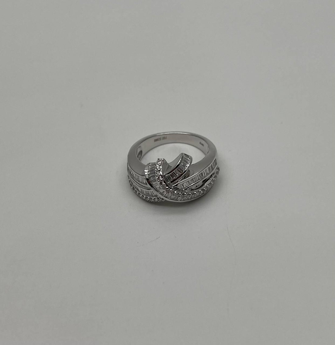 Diamond Baguette Channel Set Twist Waves 14K White Gold Statement Ring