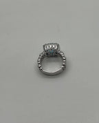 Cushion Shape Swiss Blue Topaz 14K White Gold Diamonds Halo Thick Band Ring
