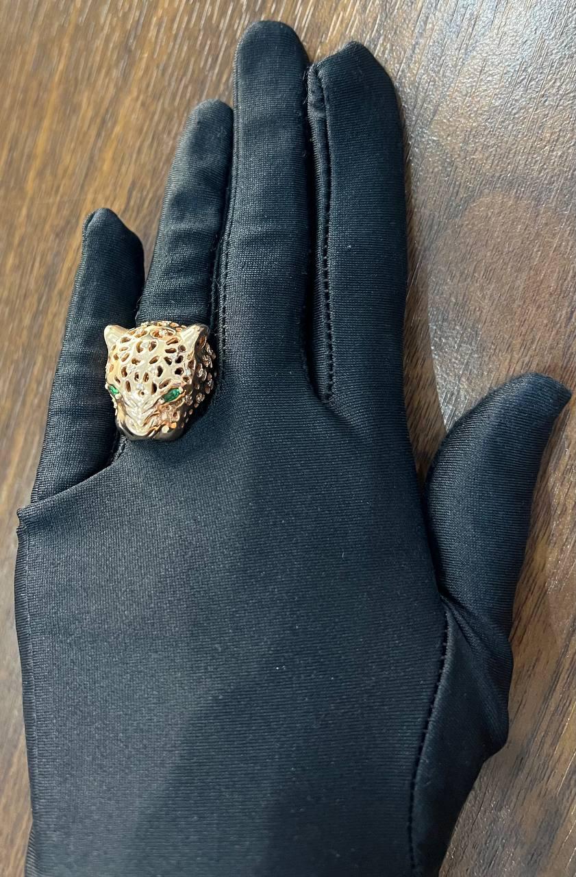 Panther Lioness Leopard Diamonds Jaguar Gold Statement Full Finger Emerald Ring