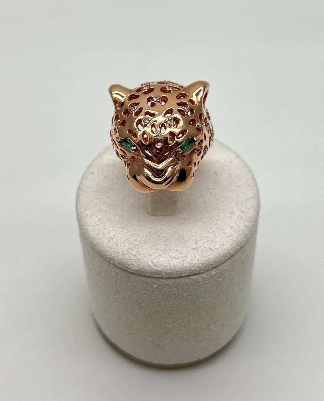 Panther Lioness Leopard Diamonds Jaguar Gold Statement Full Finger Emerald Ring