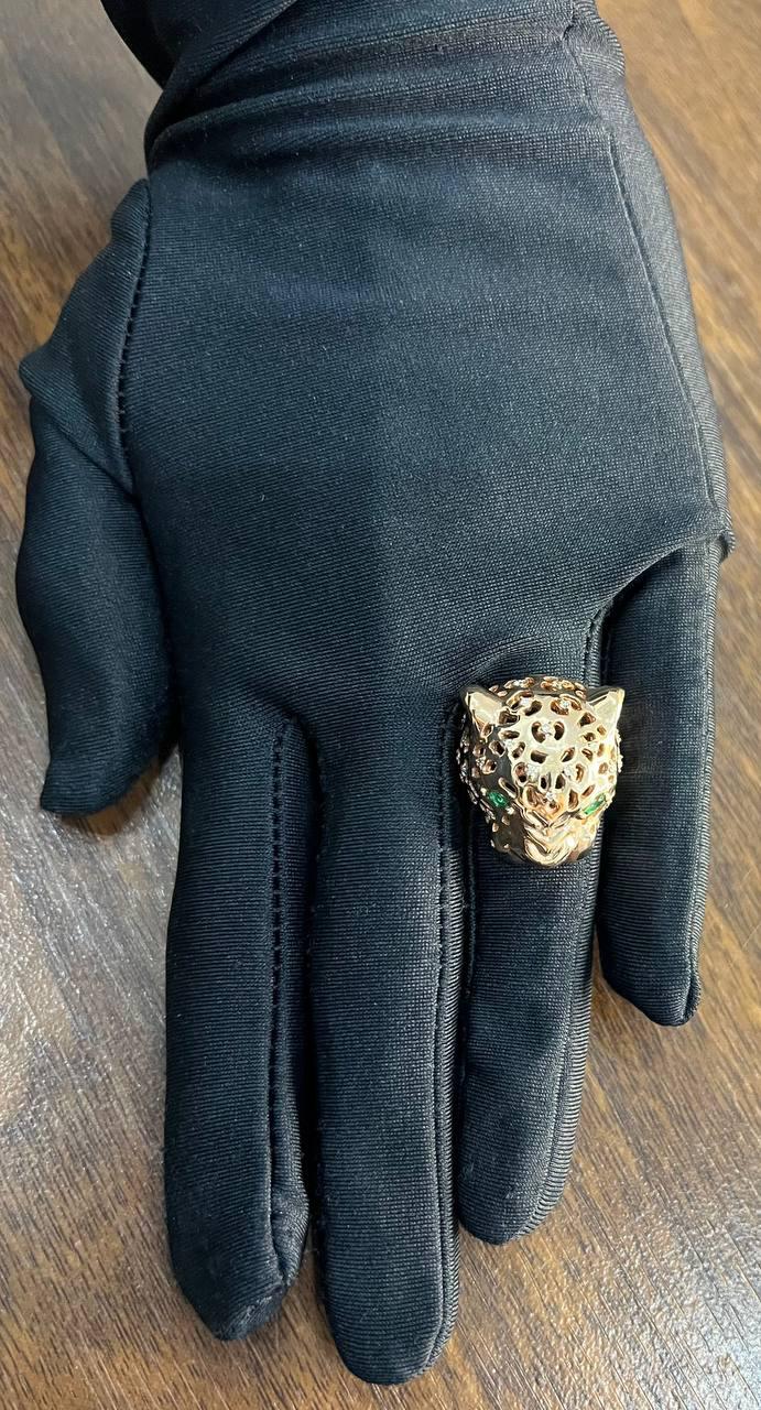 Panther Lioness Leopard Diamonds Jaguar Gold Statement Full Finger Emerald Ring