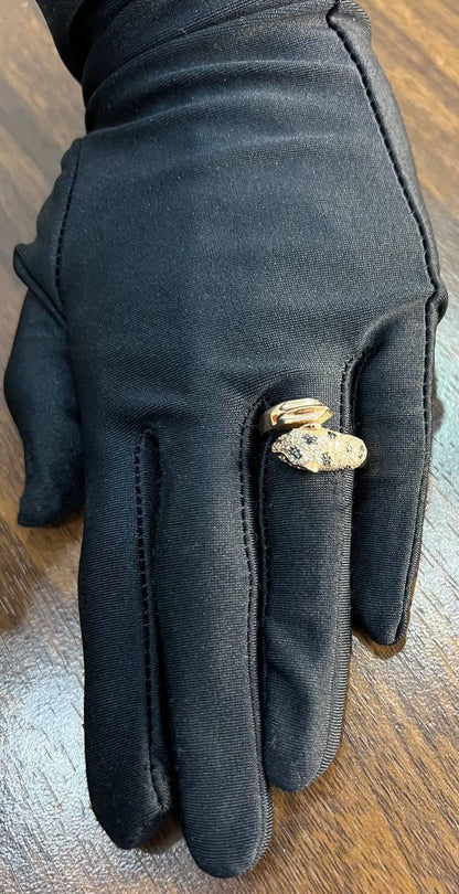 Spotted Leopard Panther Jaguar Diamond Pave 14K Rose Gold Emerald Eyes Ring