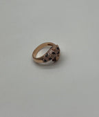 Spotted Leopard Panther Jaguar Diamond Pave 14K Rose Gold Emerald Eyes Ring