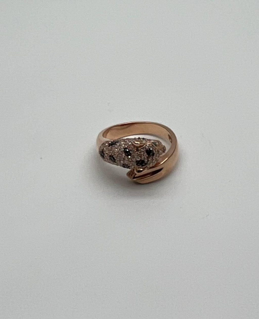 Diamond Leopard Jaguar Panther Pave Set 14K Rose Gold Emerald Eyes Cocktail Ring