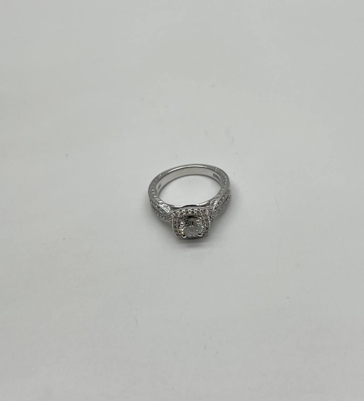 Round Shape Brilliant Cut Diamond Halo Pave Set 18K White Gold Engagement Ring