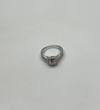 Round Shape Brilliant Cut Diamond Halo Pave Set 18K White Gold Engagement Ring