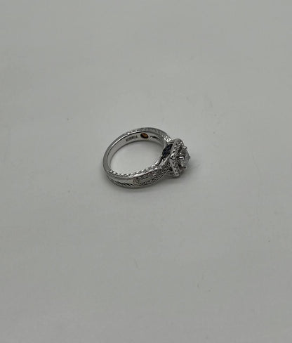Round Shape Brilliant Cut Diamond Halo Pave Set 18K White Gold Engagement Ring