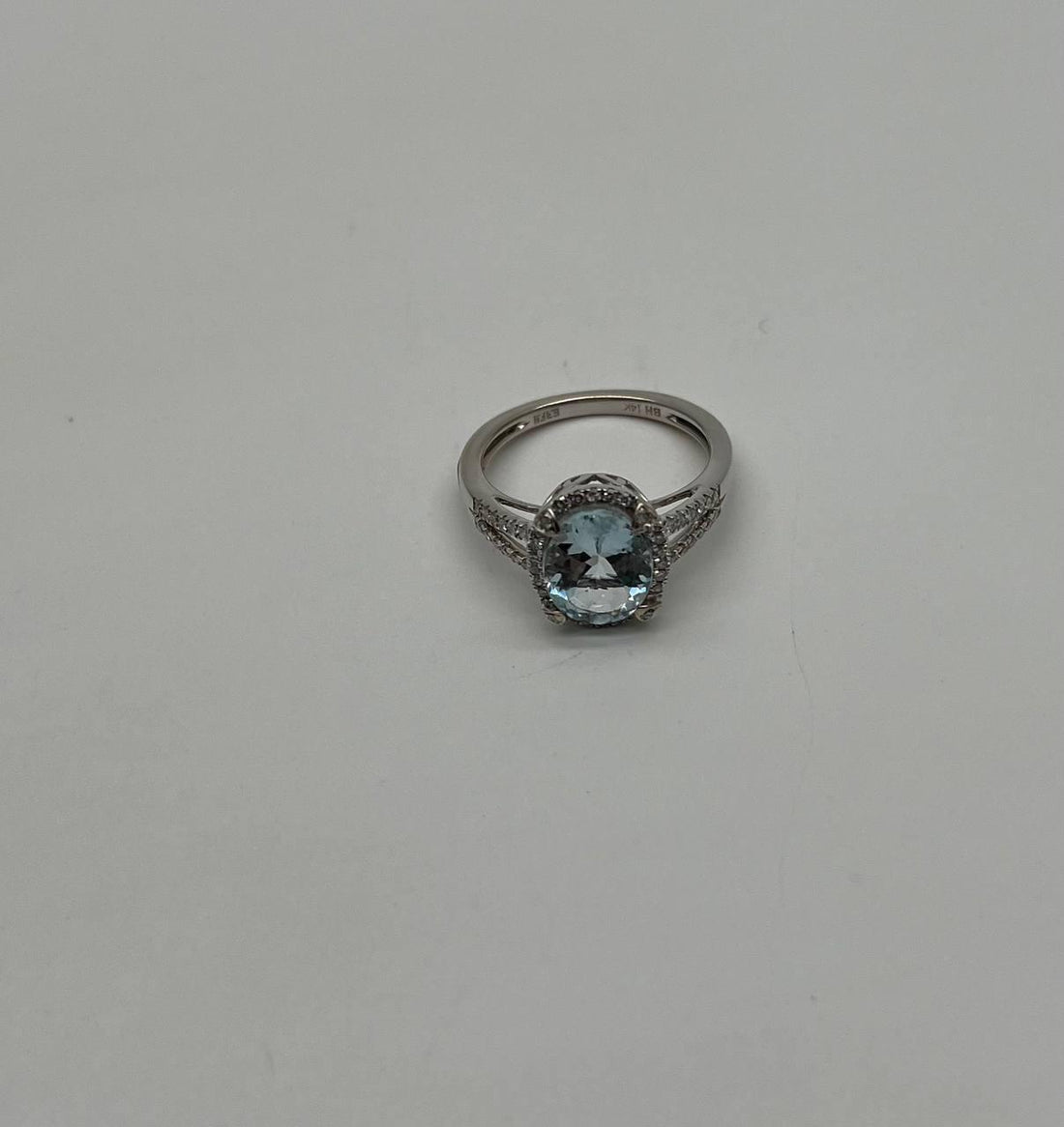 Oval Cut Blue Aquamarine Diamond Halo Pave 14K White Gold Statement Ring