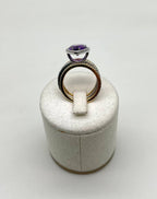 Pear Teardrop Shape Purple Violet Amethyst Diamond Halo 14K Gold Multiband Ring