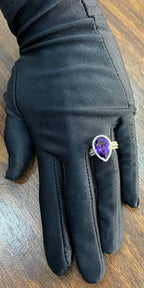 Pear Teardrop Shape Purple Violet Amethyst Diamond Halo 14K Gold Multiband Ring