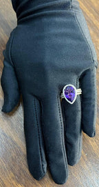 Pear Teardrop Shape Purple Violet Amethyst Diamond Halo 14K Gold Multiband Ring