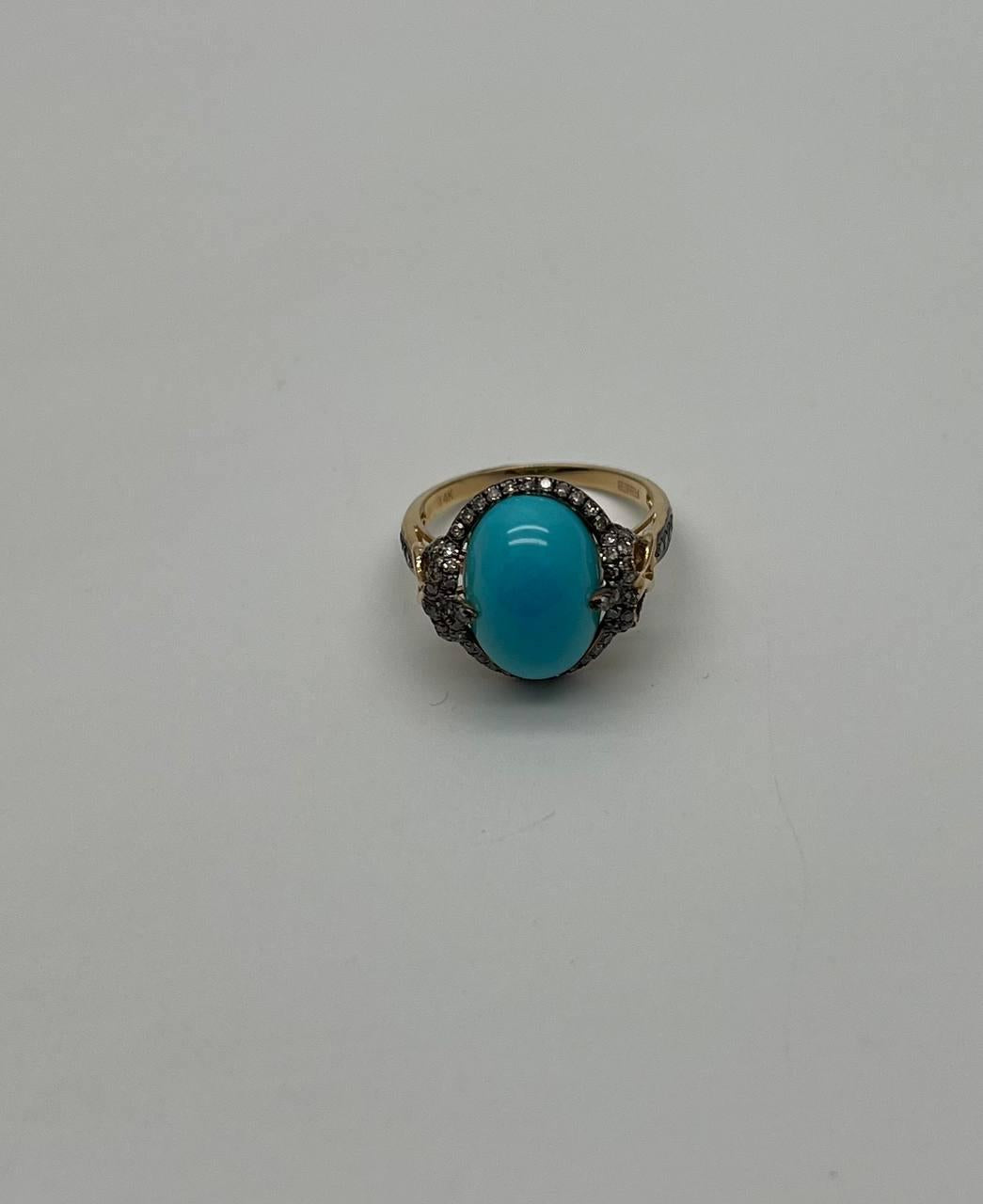 Oval Shape Blue Teal Turquoise Diamond Halo Pave 14K Yellow Gold Ring
