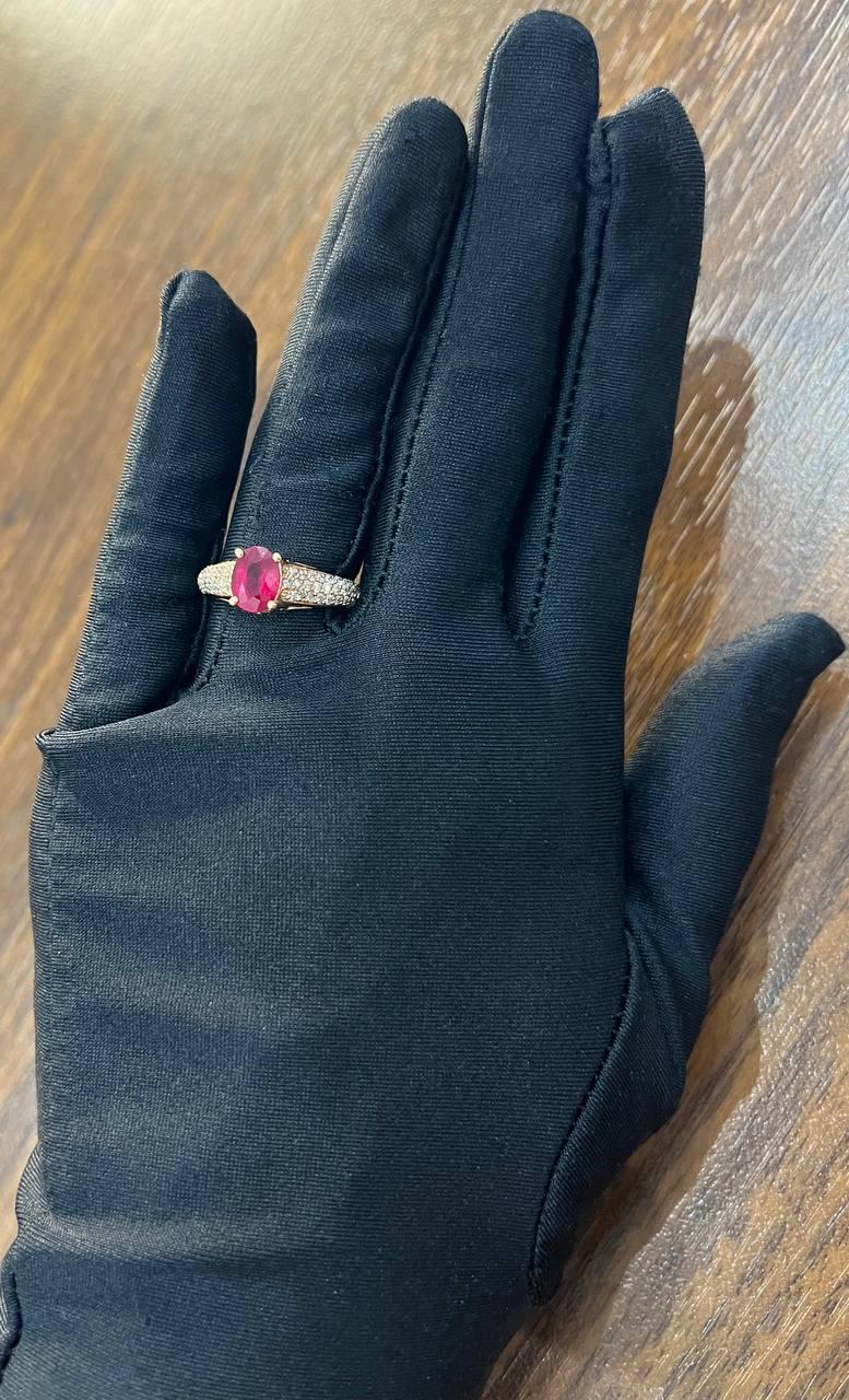 Oval Shape Red Pink Ruby Diamond Pave 14K Rose Gold Statement Cocktail Ring