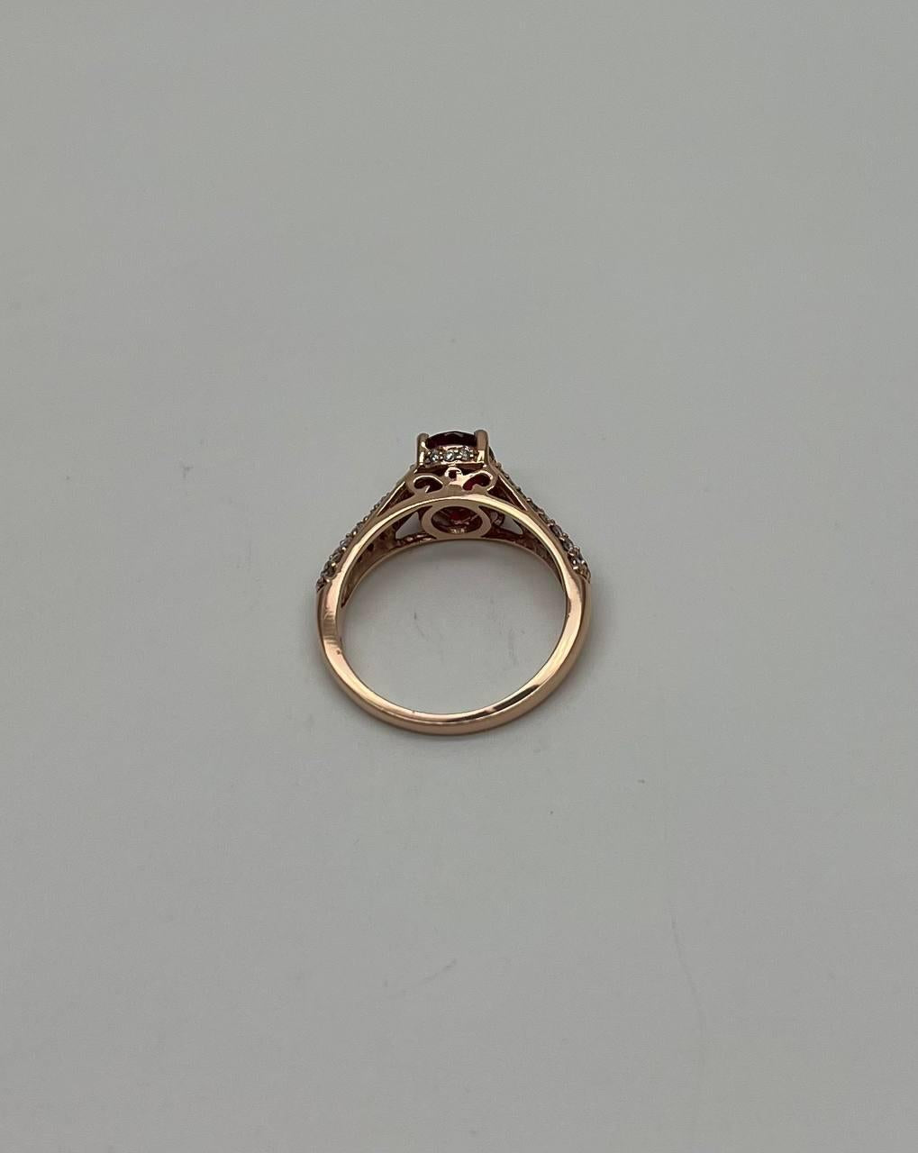 Oval Shape Red Pink Ruby Diamond Pave 14K Rose Gold Statement Cocktail Ring