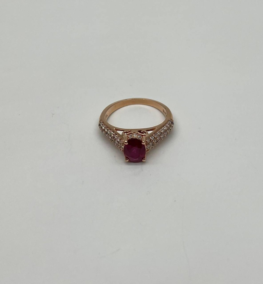 Oval Shape Red Pink Ruby Diamond Pave 14K Rose Gold Statement Cocktail Ring