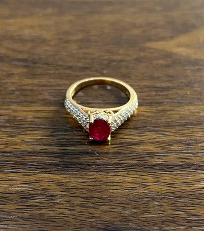 Oval Shape Red Pink Ruby Diamond Pave 14K Rose Gold Statement Cocktail Ring