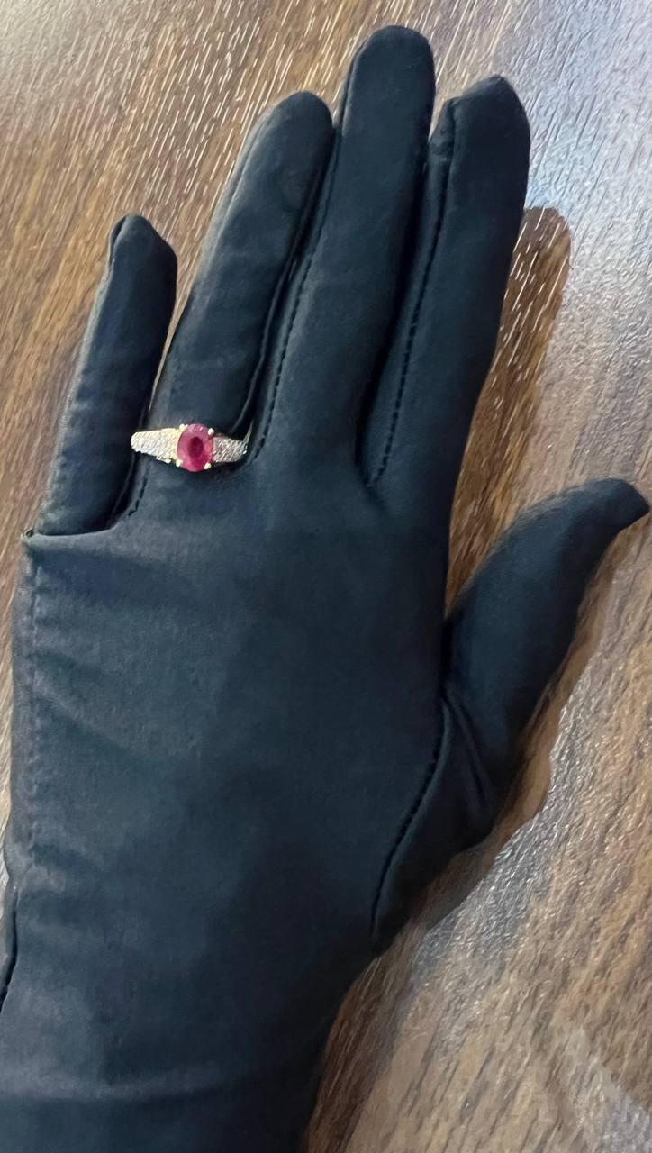 oval shape red pink ruby diamond pave 14k rose gold statement cocktail ring