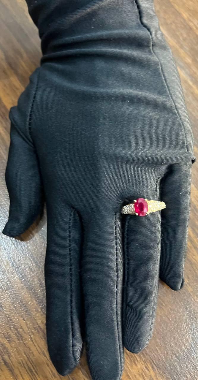 oval shape red pink ruby diamond pave 14k rose gold statement cocktail ring
