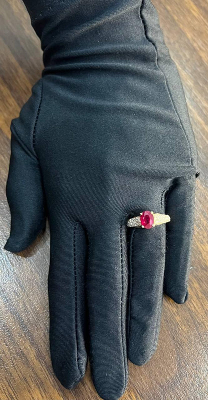 Oval Shape Red Pink Ruby Diamond Pave 14K Rose Gold Statement Cocktail Ring