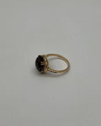 Cushion Shape Checkerboard Brown Smoky Quartz 14K Yellow Gold Diamond Halo Ring