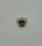 Cushion Shape Checkerboard Brown Smoky Quartz 14K Yellow Gold Diamond Halo Ring