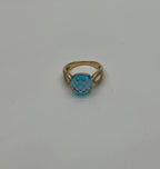 Cushion Shape Swiss Blue Topaz Split Shank 14K Yellow Gold Diamonds Fashion Ring