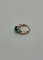Cushion Shape Swiss Blue Topaz Split Shank 14K Yellow Gold Diamonds Fashion Ring
