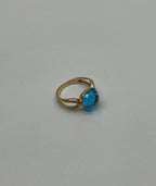 Cushion Shape Swiss Blue Topaz Split Shank 14K Yellow Gold Diamonds Fashion Ring